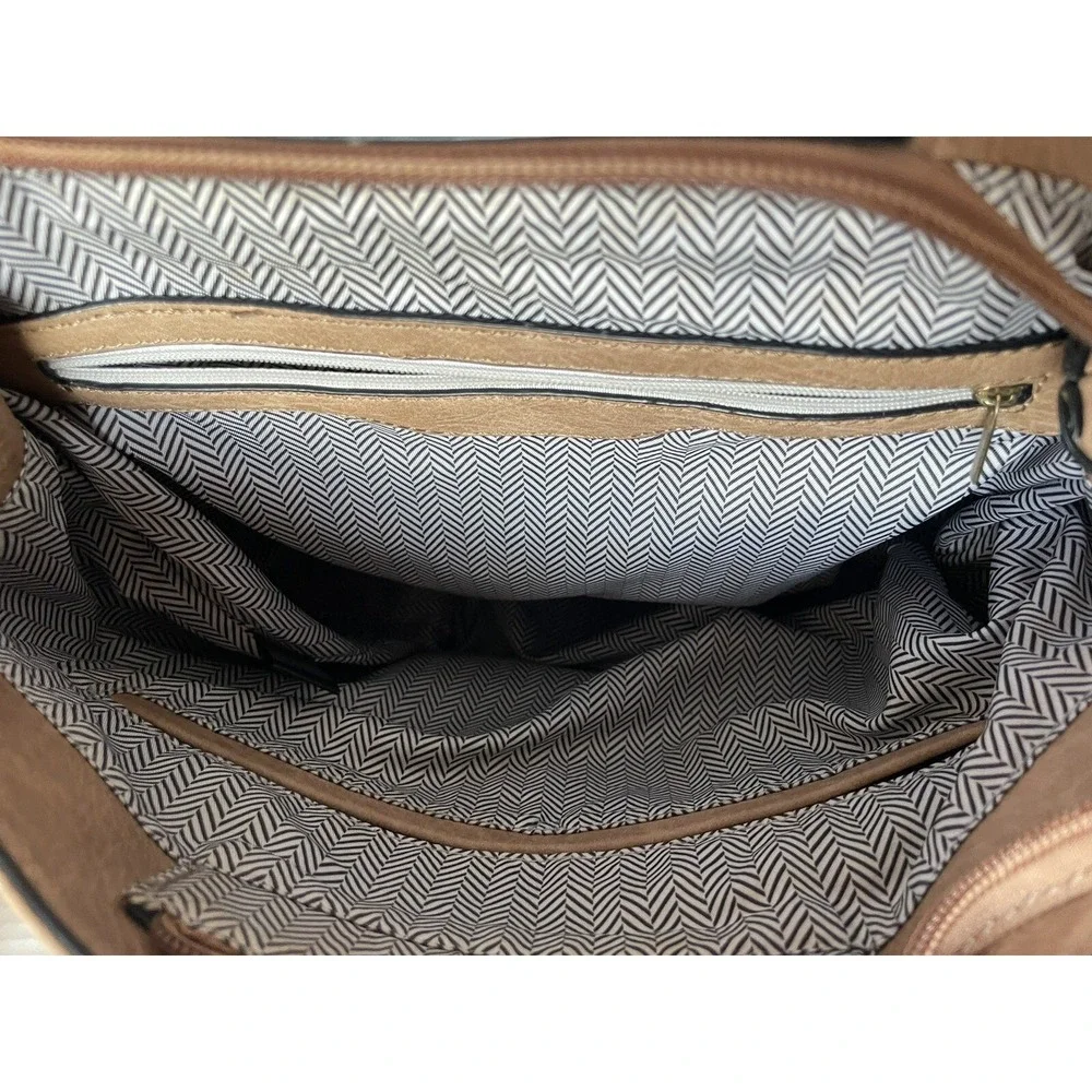 Backpack Tan Brown Bag Vegan Leather With Gold Accents Tassle